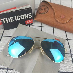 Ray-Ban RB3025 Aviator Flash Blue Unisex Favourite Sunglasses 🎁RB5